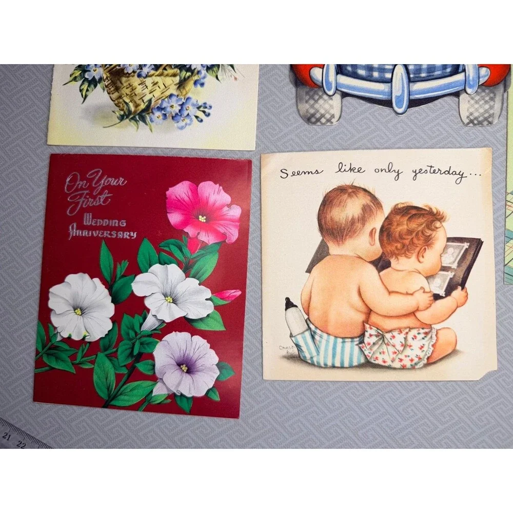 10 Vintage Kitsch Cute Anniversary Greeting Cards 1954 Mid-Century Ephemera